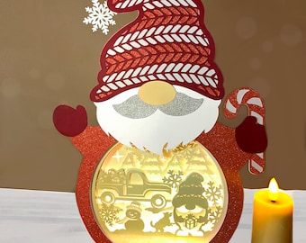 3D クリスマス ノーム シーン シャドウ ボックス、ノーム ライト ボックス テンプレート、クリスマス シャドウ ボックス SVG、3D レイヤー SVG、Cricut プロジェクト、3D SVG