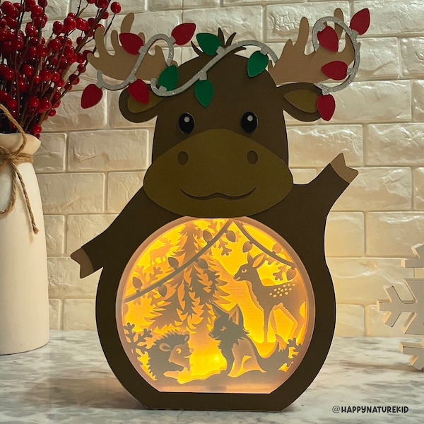Christmas Moose shadow box svg, Christmas light box svg, layered svg, Cricut Projects, Christmas Shadow box template, Svg files for Cricut Christmas Moose shadow box svg, Christmas light box svg, layered svg, Cricut Projects, Christmas Shadow box template, Svg files for Cricut