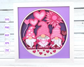 3d Valentine Gnomes shadow box svg 3d svg layered svg shadow box svg Gnome svg Valentine svg Silhouette svg files for Cricut Valentine’s Svg