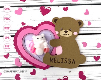 Personalized Candy holder Bear svg Valentine Bear svg Personalized Valentine svg Class Valentines Valentine card svg Candy dome svg