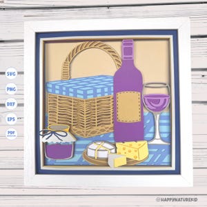 Picnic shadow box svg, Wine shadow box svg, Wine and Cheese shadow box svg, Spring shadow box svg, Cricut projects, Svg files for Cricut