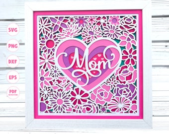 3d Caja de sombras del Día de la Madre svg, 3d Día de la Madre svg, Flores del Día de la Madre svg, 3d Layered svg, Archivos Svg para Cricut, Flores 3d svg