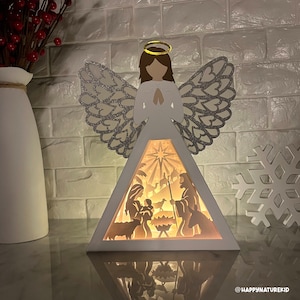 Scatola delle ombre della natività dell'angelo svg, Scatola delle ombre dell'angelo svg, Lanterna 3d svg, Scatola luminosa svg, 3d svg, File Svg per Cricut, Progetti Cricut