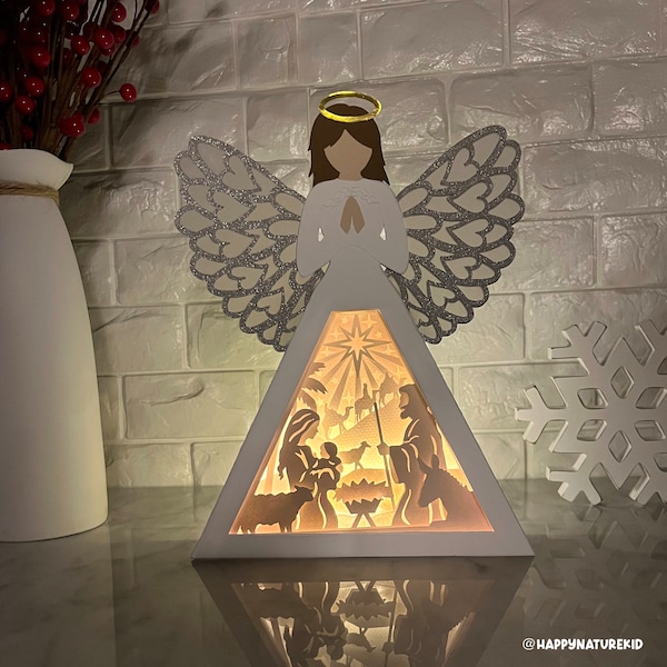 Scatola delle ombre della Natività dell'angelo in formato svg, Scatola delle ombre dell'angelo in formato svg, Lanterna 3D in formato svg, Scatola luminosa in formato svg, 3D in formato svg, File Svg per Cricut, Progetti Cricut