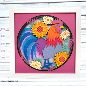 3d Boho Chicken shadow box svg, 3d Layered svg, New Boho svg, 3d svg, 3d boho svg, 3d Chicken svg, Svg files for Cricut, Farm animal svg