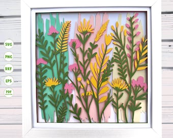 Wildflower Watercolor shadow box svg, Flower shadow box svg, Spring shadow box svg, Cricut projects, Svg files for Cricut, silhouette svg