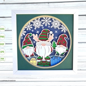 Noël Gnome shadow box svg, 3d Gnome svg, Shadow box svg, 3d couches svg, mandala 3d, fichiers Svg pour Cricut, Shadow box, Gnome svg