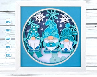 3D Snow Gnomy Shadow Box SVG Gnome Shadow Box SVG 3D Layered SVG, 3D SVG Karty SVG 3D Mandala SVG pliki SVG dla Cricut sylwetka SVG