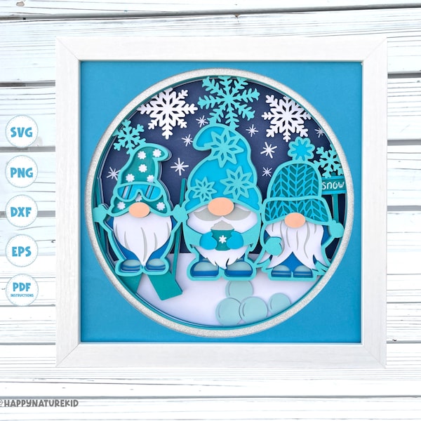 3d Snow Gnomes Shadow Box svg Gnome Shadow box svg 3d Layered svg, 3d svg Card stock svg 3d Mandala svg svg files for Cricut Silhouette svg