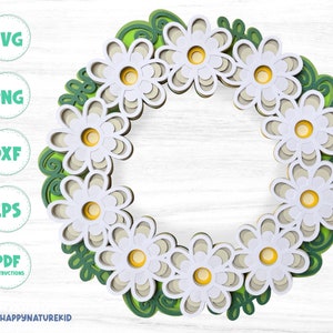 Daisy wreath svg, Daisy svg, Layered svg, Cricut svg, Summer Svg, Floral wreath svg