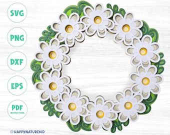 Daisy wreath svg, Daisy svg, Layered svg, Cricut svg, Summer Svg, Floral wreath svg