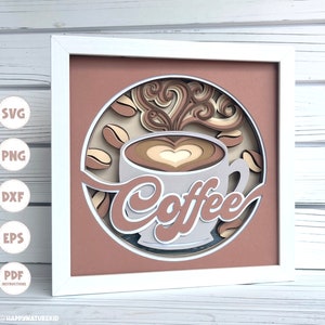 Boîte d’ombre de café svg, boîte d’ombre svg, café svg, Cricut svg, stock de cartes svg, svg en couches, svg 3d