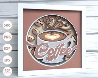 Coffee shadow box svg, shadow box svg, coffee svg, Cricut svg, card stock svg, layered svg, 3d svg