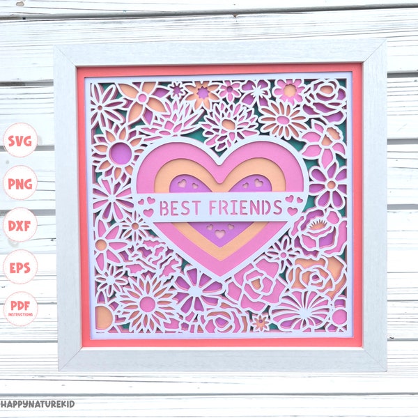 3d Custom Name svg, 3d Custom Mother’s Day shadow box svg, 3d Best Friends svg, 3d Flowers svg, Svg files for Cricut, 3d layered svg