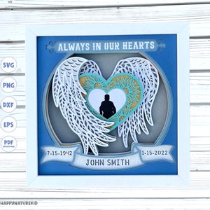 3d Angel Wings Memorial Shadow Box svg Mandala Angel Wings svg Personalizable 3d Memorial svg 3d Personalized Memorial Shadow Box svg