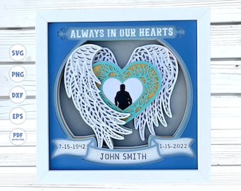 3d Angel Wings Memorial Shadow Box svg Mandala Angel Wings svg Customizable 3d Memorial svg 3d Personalized Memorial Shadow Box svg