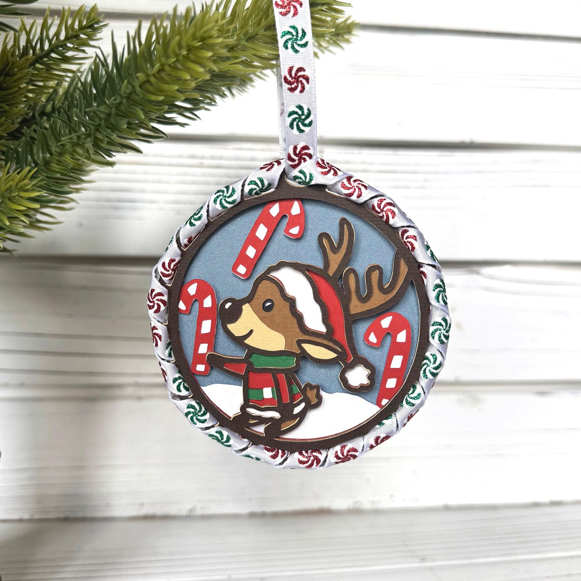 Reindeer With Candy Canes Ornament Svg, Reindeer Ornament Svg ...