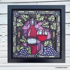 Wijn gebrandschilderd glas shadow box svg, 3D gelaagde schaduw vak svg, Cricut projecten, Winery shadow box svg, 3D-wijn svg, silhouet svg, 3D-svg