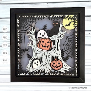 3d Spooky Halloween Forest shadow box svg, Halloween shadow box svg, Ghost svg, Pumpkin svg, Bat svg, Scary Halloween svg, 3d Layered svg