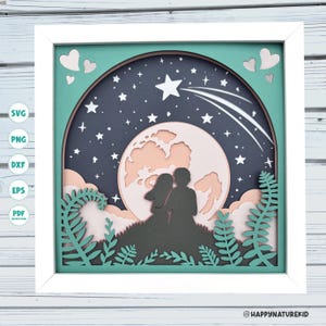 Couple et étoile filante shadow box svg, svg de boîte d'ombre d'anniversaire, svg de boîte d'ombre de mariage, svg de boîte d'ombre de la Saint-Valentin, projets Cricut