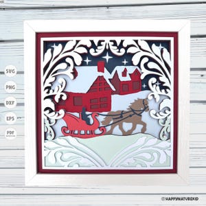 Sleigh Ride shadow box svg, Christmas shadow box svg, 3d layered svg, Cricut projects, silhouette svg, Winter shadow box svg, 3d svg