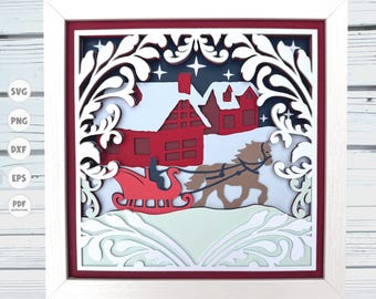 Sleigh Ride shadow box svg, Christmas shadow box svg, 3d layered svg, Cricut projects, silhouette svg, Winter shadow box svg, 3d svg