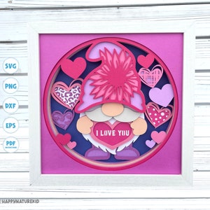 3d Valentine Gnome Shadow Box svg 3d fichiers superposés pour Cricut 3d Gnome svg Valentine Shadow Box svg Cardstock svg 3d svg Silhouette svg