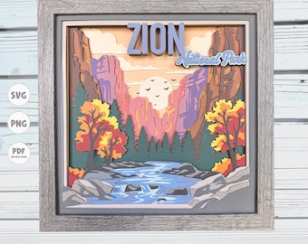 Zion National Park shadow box svg, Cricut projects, light box, 3d layered svg, Svg files for Cricut, silhouette svg, cardstock svg, 3d svg