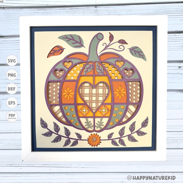 Quilt Pumpkin shadow box svg, Svg files for Cricut, Fall shadow box svg, silhouette svg, Cricut Projects, 3d layered svg, 3d svg, light box