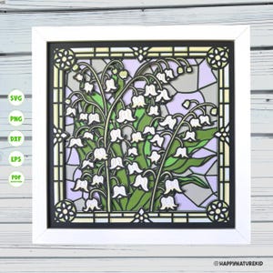 Lily of the Valley stained glass shadow box svg, Flower stained glass shadow box svg, Cricut projects, Light Box, Svg files for Silhouette