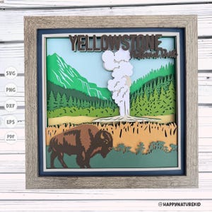 Svg de boîte d'ombre de Yellowstone, svg de boîte d'ombre de parc national, projets Cricut, fichiers Svg pour Cricut, silhouette svg, svg 3D