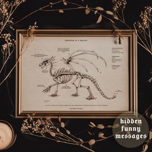 Dragon Skeleton - A4 & A3 Print | Dark Academia, Cottagecore, Fantasy, Vintage, Witchy Aesthetic, Poster