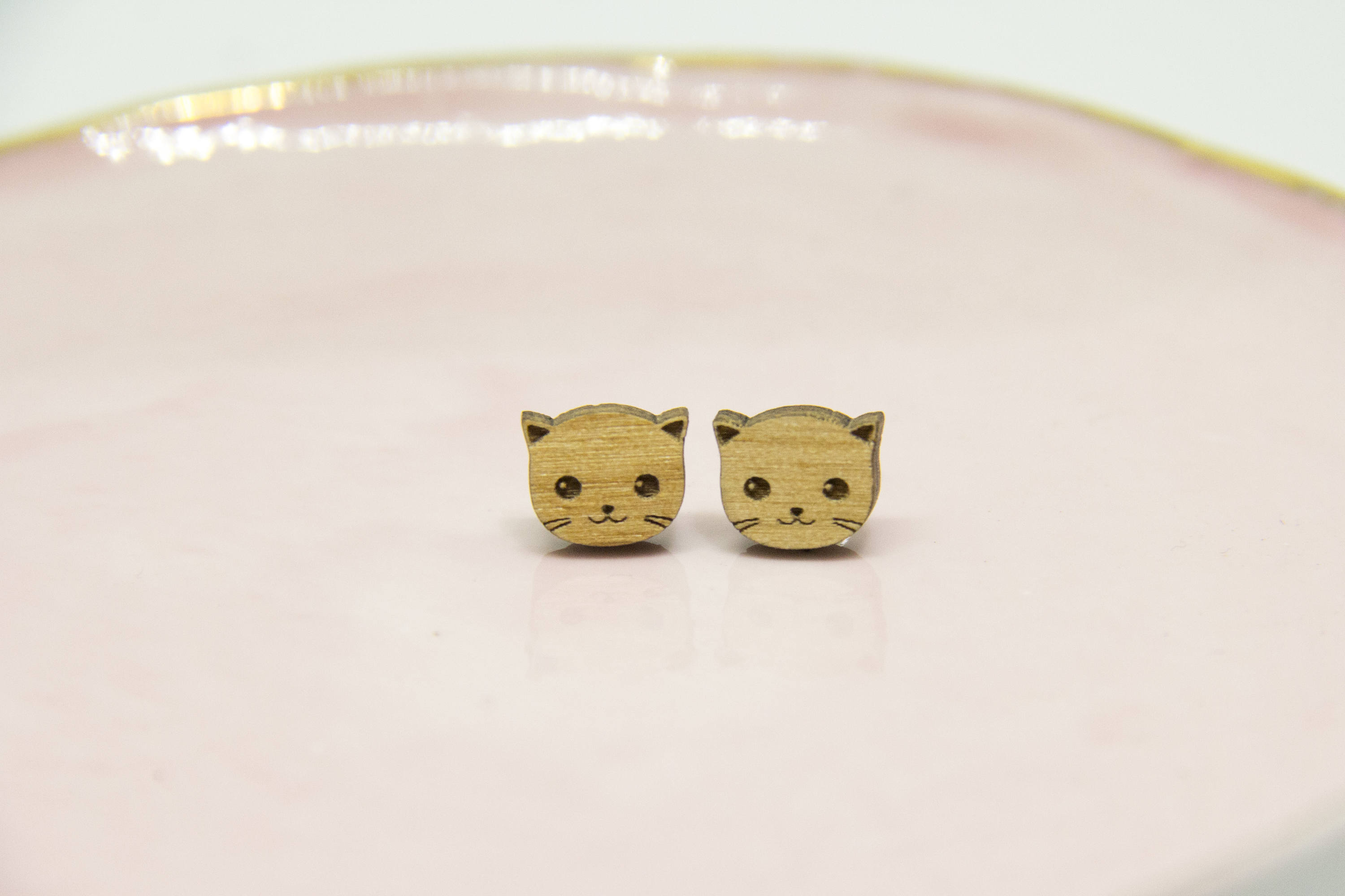 Wooden Cat Earrings Stud Earrings Wood Lasercut Cat Etsy