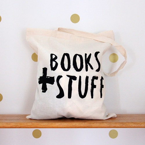 Books and Stuff Screen Printed Tote Bag - Book Bag - Screen Printed - Shoulder Bag - Library Bag.