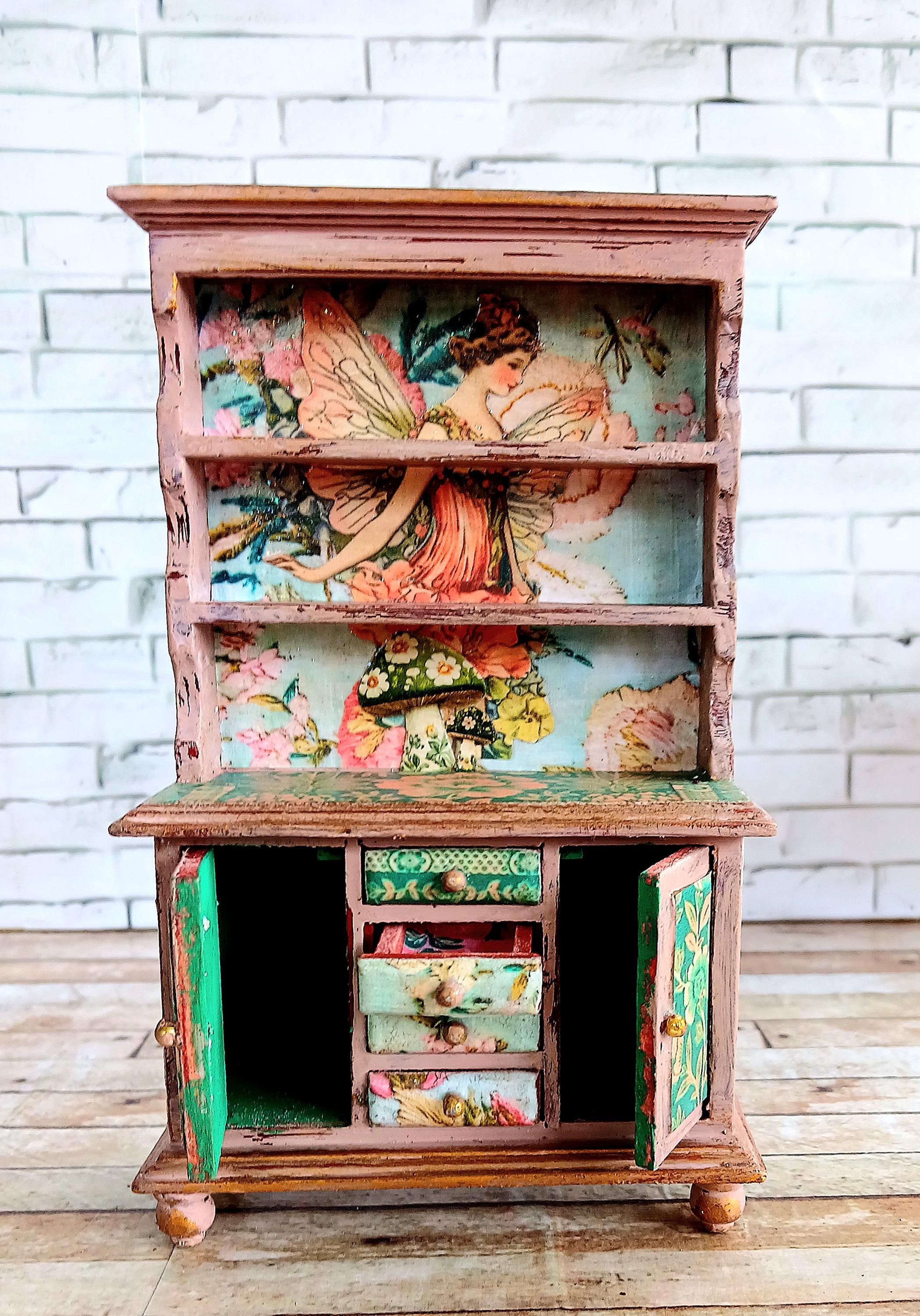green emerald velvet dress Where Fairies Dream  Hand Painted Collector Dresser