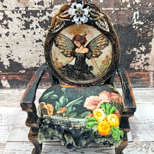 Puppenhaus Miniatur Gothic Chippy Feenstuhl Maßstab 1:12 tatty miniatur, Feenstuhl, französischer Miniaturen shabby Charme