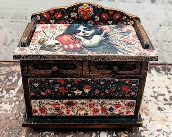 Miniature Gothic Fairy Chest of Drawers: 12th Scale Dollhouse Shabby Chic