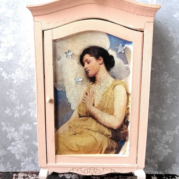 MADE TO ORDER Timeworn French themed dollhouse miniature 12th scale  cubord for a dollhouse shabby chic miniature dollhouse furniture