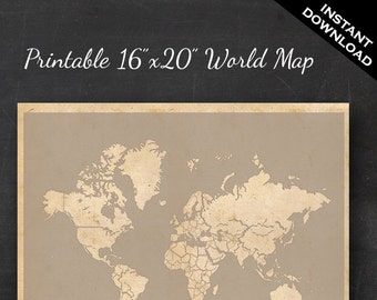 Weltreisekarten - Druckbare Weltreise karte Instant Download - 16"x20" Wandkunst - Kein Banner Stil