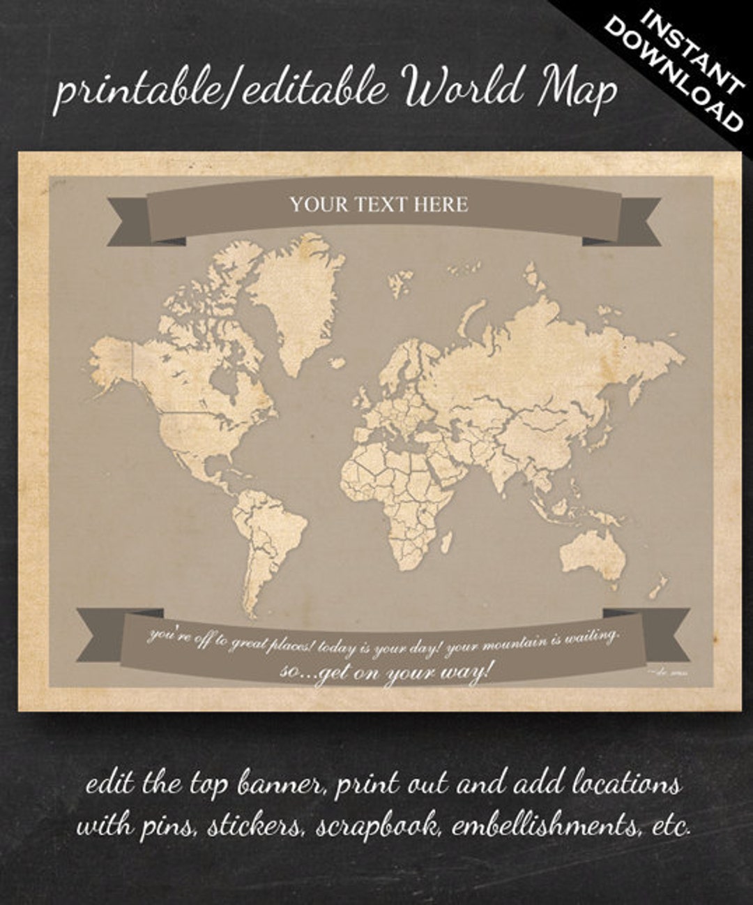 World Travel Map Printable Editable World Travel Map Instant Download