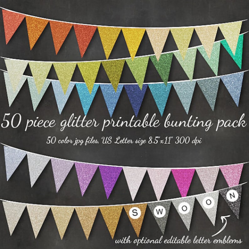 Huge Glitter Bunting Printable Editable 51 Piece Sparkly Etsy