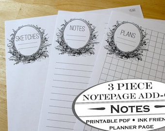 3 Piece Printable Notepaper Add-on for Garden Planner, Garden Journal, Homestead Journals and Housekeeping Planners