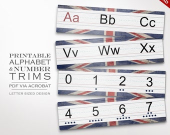 Union Jack Alphabet Trim - Printable British London Editable Numbers& Letter Border England Download - Teacher Tool Homeschool Strip Britain