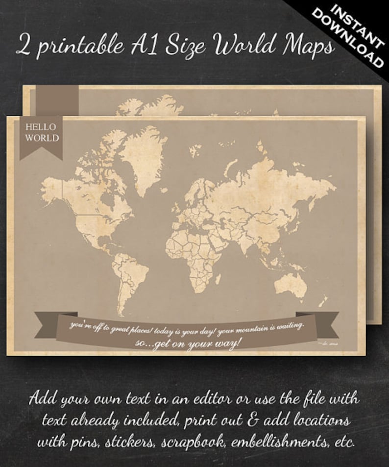 World Travel Maps - Printable World Travel Map Instant Download - A1 ...