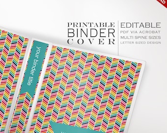 Binder Cover - Printable Editable Rainbow Chevron Theme Instant Download - Multiple Spine Sizes - Organization Classroom Homeschool