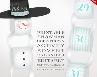 Snowman Countdown Calendar - Printable Holiday Countdown - Christmas Countdown Activity Advent Calendar Holiday Countdown Printable