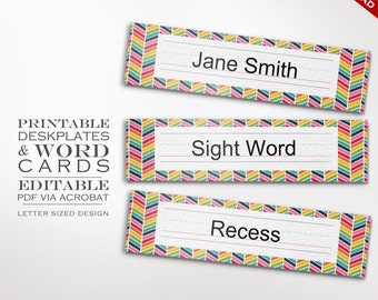 Classroom Nameplate - Printable Editable Deskplate Word walls Cards Instant Download - Teacher Tools Homeschool Chores