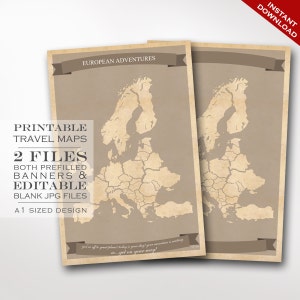 Europe Travel Maps - Printable European Union Travel Map Instant Download - A1 EU Wall Art - 2 pack - Europe map wall art Travel Keepsake