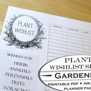 Plant Wishlist Chart - Printable Garden Planner Page for Garden Journals