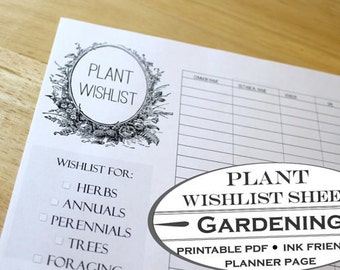Plant Wishlist Chart - Printable Garden Planner Page for Garden Journals